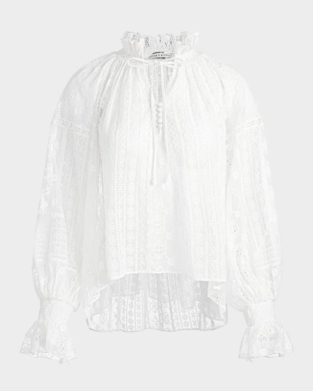 Norah Eyelet Tie-Front Peasant Blous